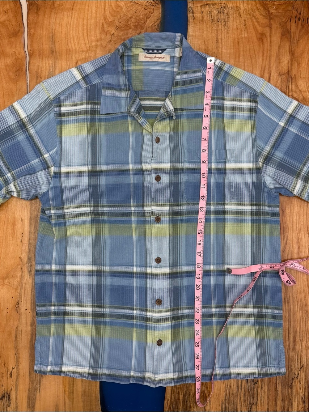 Tommy Bahama 100% Silk Camp Shirt Men’s Large Blue Green Plaid Hawaiian Casual - Picture 3 of 12
